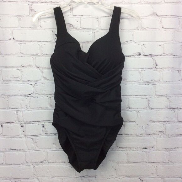 MiracleSuit Ruched One Piece Swimsuit Women's 6/10 Black Beach Cruise Vacation - Picture 1 of 11